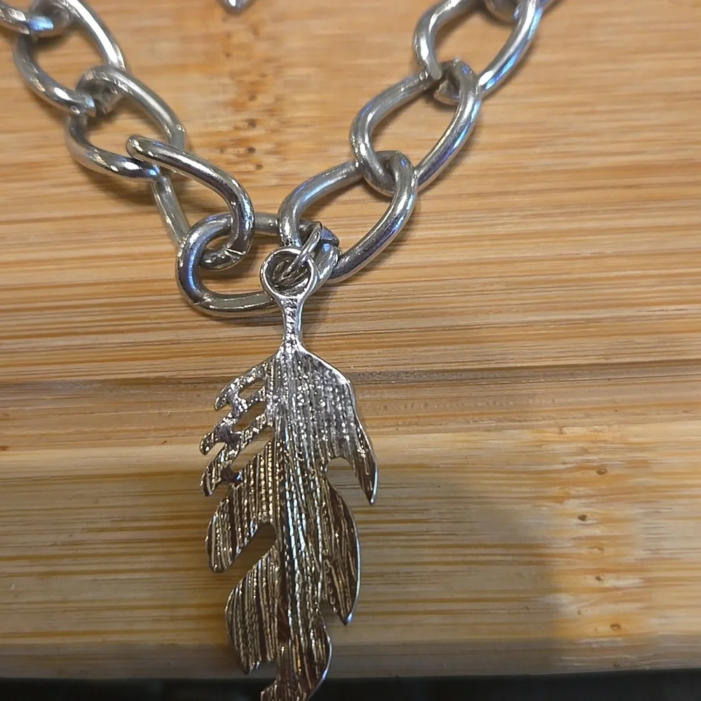 Silver Tone Layered Necklace with Pendants - Picture 5 of 7